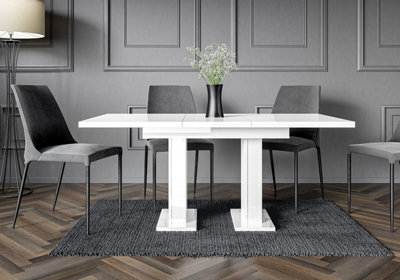 Dining Table White Gloss Pedestal Pillar Small Extendable Extending Kitchen GIA