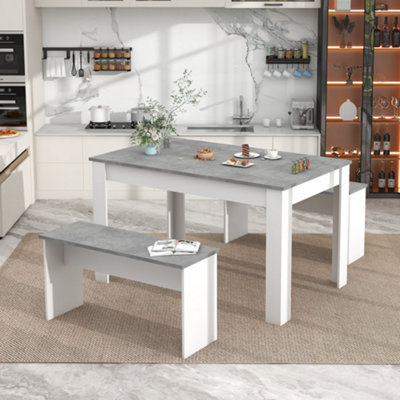 Grey and white bench dining deals set