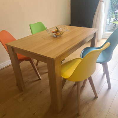 Dining Table With 4 Chairs, Dining Table Room Set 4, Wooden OAK Effect Table Mix Coulur Chairs, Kosy Koala