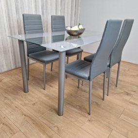 Dining Table With 4 Chairs Glass Grey Kitchen Dining Table and 4 Grey Leather Chairs Furniture Kosy Koala