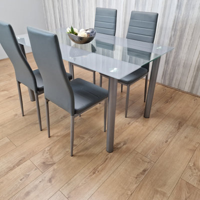 Dining Table With 4 Chairs Glass Grey Kitchen Dining Table and 4 Grey Leather Chairs Furniture Kosy Koala