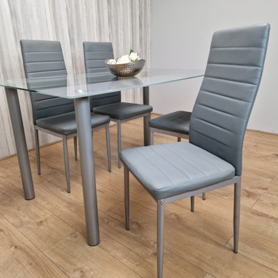 Dining Table With 4 Chairs Glass Grey Kitchen Dining Table and 4 Grey Leather Chairs Furniture Kosy Koala