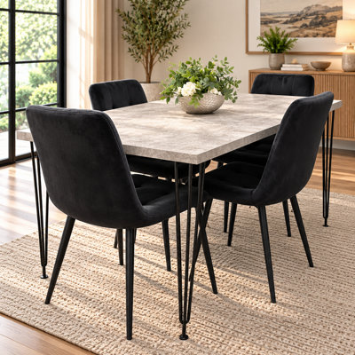 Dining Table With 4 Chairs Modern Grey Dining Table Set With 4 Black ...