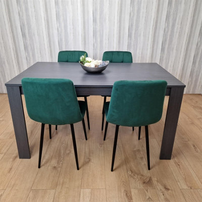 Dining Table with 4 Green Velvet Chairs Modern Kitchen Dining Room Set ...