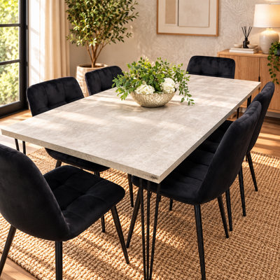 Dining Table With 6 Chairs Modern Grey Dining Table Set With 6 Black ...
