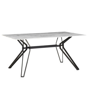 Dining Table with Glass Top 160 x 90 cm Marble Effect with Black BALLINA