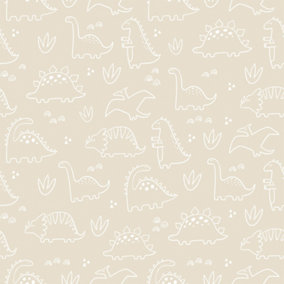 Dinky Dinos Wallpaper In Cream And White
