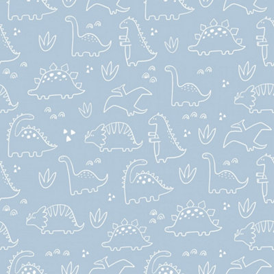 Dinky Dinos Wallpaper In Pale Blue | DIY at B&Q