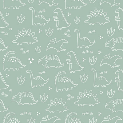 Dinky Dinos Wallpaper In Sage Green