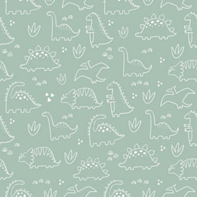 Dinky Dinos Wallpaper In Sage Green