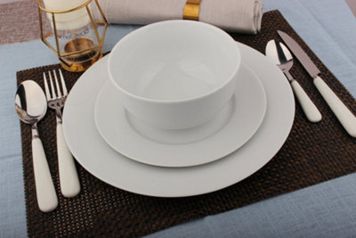 Dinner Set 12 Piece White Porcelain Plates Bowls Dinnerware Rim