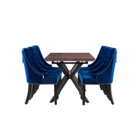 Dinng Set, Walnut Extendable Dining Table and Set of 6 Windsor Dining Chairs, Blue