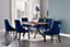 Dinng Set, Walnut Extendable Dining Table and Set of 6 Windsor Dining Chairs, Blue