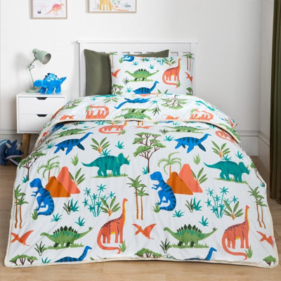 Dino Coverless Duvet Pillowcase 10.5 Tog Kids Single Quilt Camping Bedding Set