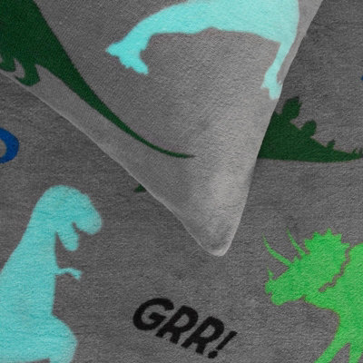 Dino Fleece Duvet Cover Set Grey Bedding Quilt Warm Thermal Soft Kids - Single - 4