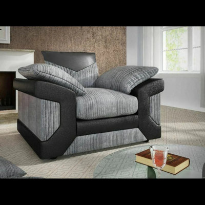Dino Jumbo Cord Black & Grey Armchair