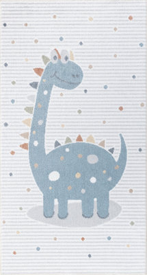 DINO Kids Machine Washable Beige/Grey Bedroom Area Rug 80 x 150 cm