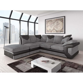 Dino Large Black and Grey L Shaped Cormer Sofa With Footstool - Left Hand Facing