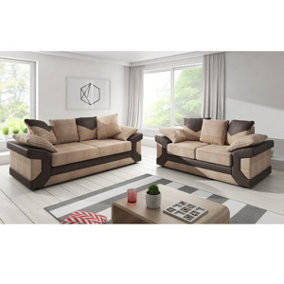 Dino Large Brown and Beige Fabric Sofa Suite 3 + 2