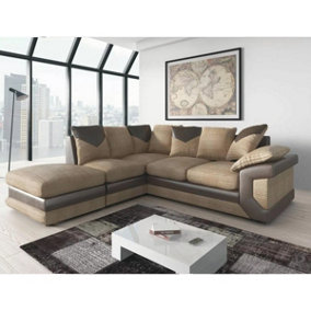Dino Large Brown and Beige L Shaped Cormer Sofa With Footstool - Left Hand Facing