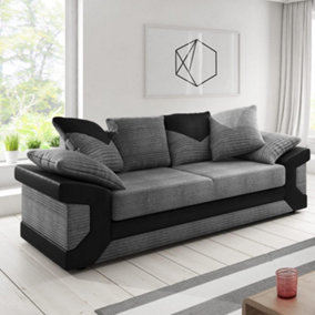 Dino Large Fabric Black and Grey 3 Seater Sofa