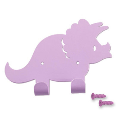 Dinosaur Double Coat Hooks, Door Wall Mounted Hanger Kids Children Room Nursery, Fixings Included (Purple)