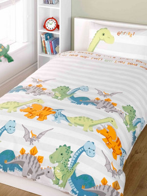 Dinosaurs Single Duvet Cover and Pillowcase Set - Natural