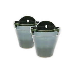 Dipped Green Hand Painted Set of 2 Outdoor Garden Hanging Plant Pots (D) 22cm