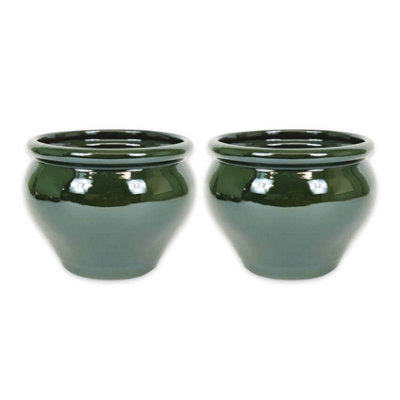 Dipped Green Hand Painted Set of 2 Outdoor Garden Patio Bola Plant Pots (D) 25cm