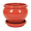 Dipped Red Hand Painted Outdoor Garden Bola Plant Pot & Drainage Plate (D) 25cm