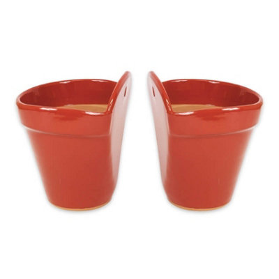 Dipped Red Hand Painted Set of 2 Outdoor Garden Hanging Plant Pots (D) 22cm
