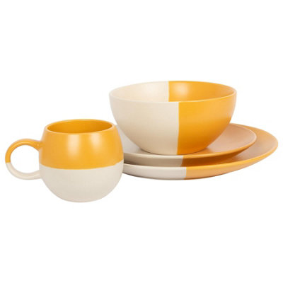 Dipped Stoneware Dinner Set - 16pc  - Mustard