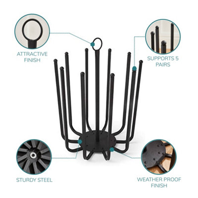 Direct Online Houseware 5 Pair Black Round Boot Shoe Rack Welly Holder Stand Storage Organizer - 4