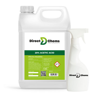 DIRECTCHEMS 20% Acetic Acid (White Vinegar) 5L, Eliminate Weeds , Concentrated , No Glyphosate , Garden, Patio & Driveway