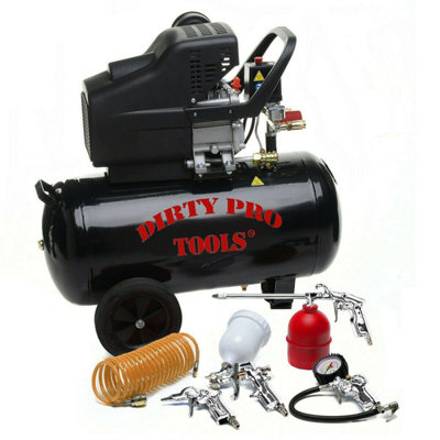 Dirty Pro Tools Air Compressor 50 Litres 8Bar 115PSI 230V Electric 50l - Free Tool Kit Included