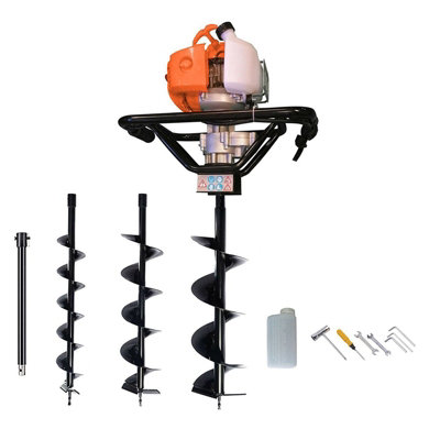 Dirty Pro Tools Petrol Earth Auger Post Hole Borer Ground Drill with 3 Bits, 4, 6, 8"
