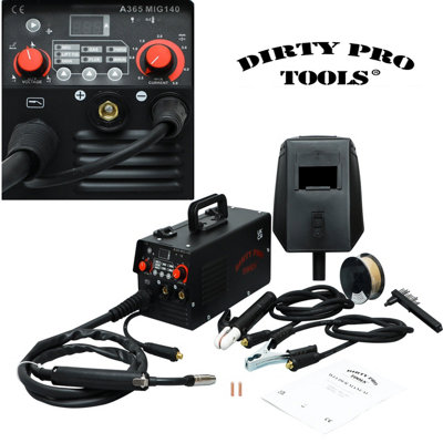 Dirty Pro Tools Professional 140A Gasless MIG, TIG and MMA 3-in-1 Welder Non Live Torch model 230V No Gas with Mask & Welding Wire