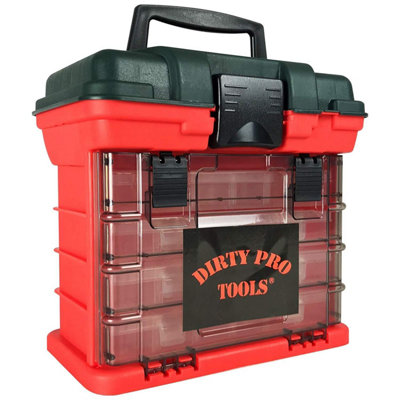 Dirty Pro Tools Utility DIY Storage Tool Box Carry Case 4 Drawers & Organizer Dividers