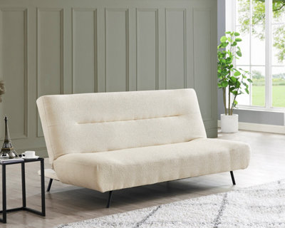 Jenna 3 Seater Split Back Faux Suede Click Clack Sofa Bed Cream –