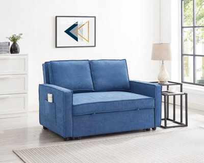 discontinued - Camberly 2 Seater Sofa Bed Pull Out Linen Fabric, Blue ...