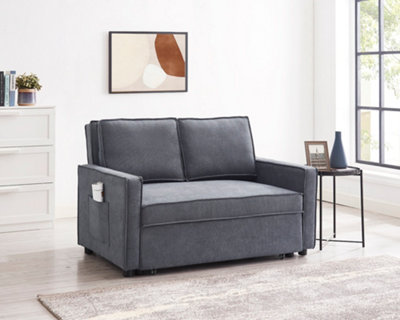 Discontinued - Camberly 2 Seater Sofa Bed Pull Out Linen Fabric, Dark Grey