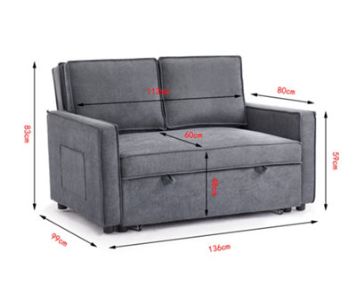 Discontinued - Camberly 2 Seater Sofa Bed Pull Out Linen Fabric, Dark Grey