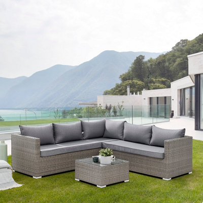 Grey rattan l shaped sofa sale