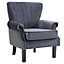 DISCONTINUED - Melbourne Wing Back Armchair Occasional Accent Chair Studded Design Scroll Arms Padded Paneled Dark Grey Velvet