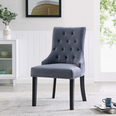 Grey velvet button back dining chairs hot sale