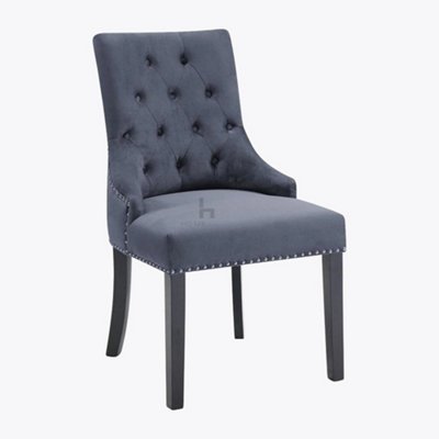 Grey velvet button back deals dining chairs