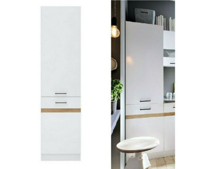 DISCOUNTINUED Tall Larder Kitchen 50cm 500mm Cabinet 2 Door RIGHT Unit White Low Gloss Junona