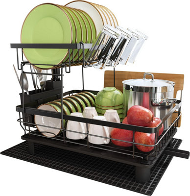 Dish Drainer Rack, 2 Tier Dish Drainer Drip Tray Drying Mat, Stainless ...