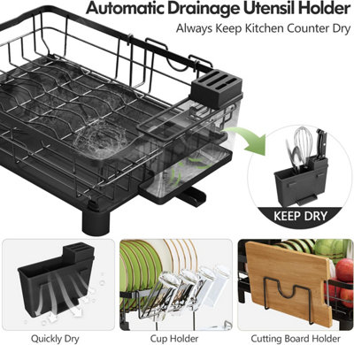 Dish Drainer Rack, 2 Tier Dish Drainer Drip Tray Drying Mat, Stainless ...
