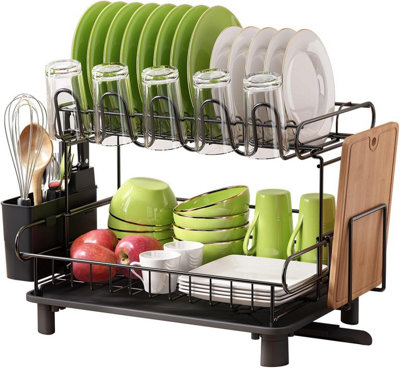 Dish Drainer Rack, 2 Tier Dish Drainer Drip Tray, Stainless Steel Dish ...
